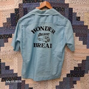True Vintage 60s Hilton Wonder Bread Delivery Shirt Size Medium Blue Striped